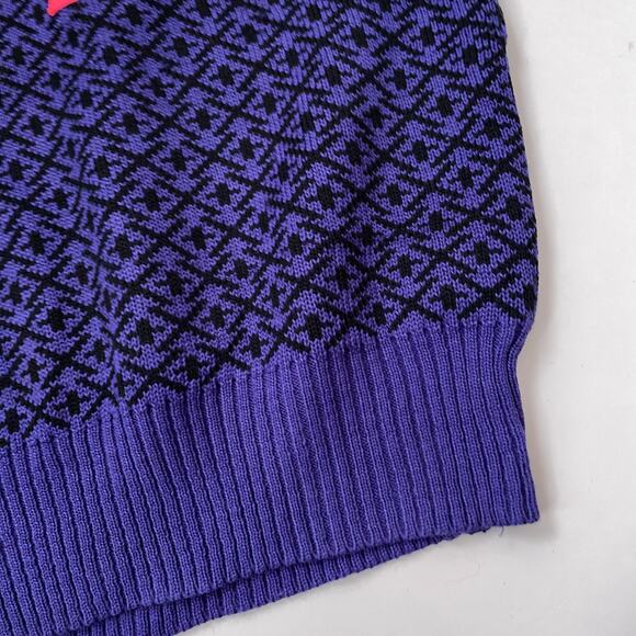 Vintage 80s Obermeyer 1/4 Zip Wool Sweater Apres Ski Snowboard Cabincore Neon M - Picture 8 of 11